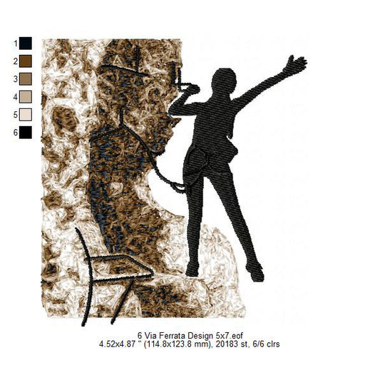 Via Ferrata Rock Mountain Climbing Hiking Hill Trekking Hikers Silhouette Machine Embroidery Digitized Design Files