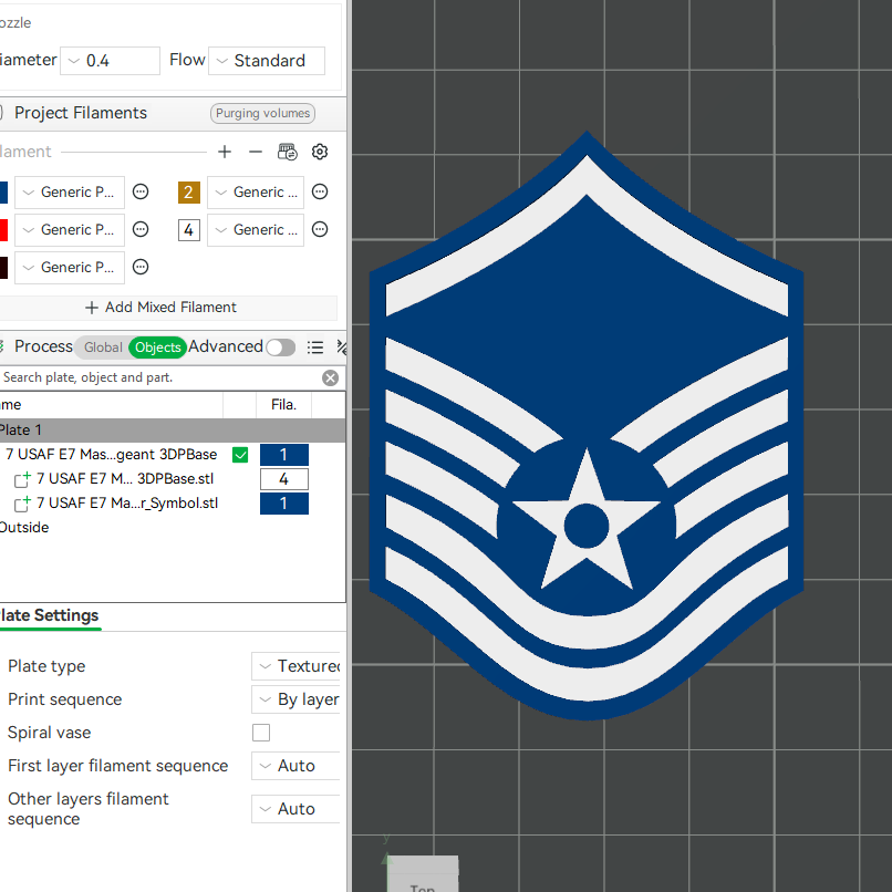 US Air Force USAF E7 Master Sergeant, E8 1st Sergeant, E8 Senior Master Sergeant Rank Insignia Emblem 3D STL Files For 3D Printing For 3D Printer Machines