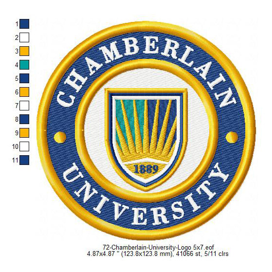 Chamberlain University Logo Machine Embroidery Digitized Design Files