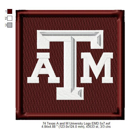 Texas A and M University Logo Machine Embroidery Digitized Design Files