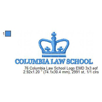 Columbia Law School Logo Machine Embroidery Digitized Design Files