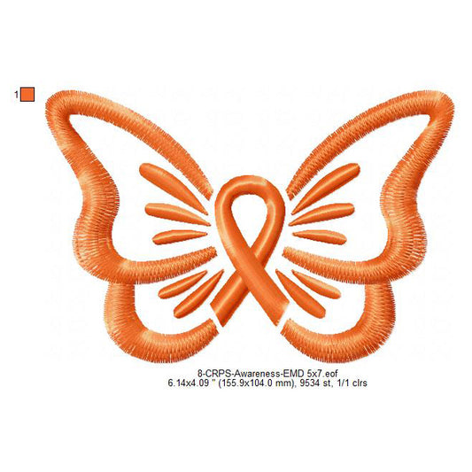 Hand CRPS Awareness Heart Ribbon Machine Embroidery Digitized Design Files