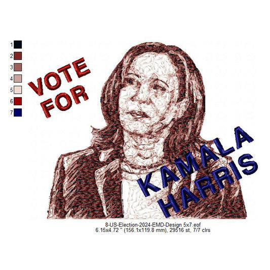 Vote For Kamala Harris Machine Embroidery Digitized Design Files