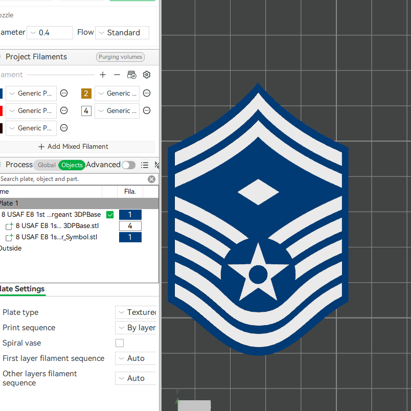 US Air Force USAF E7 Master Sergeant, E8 1st Sergeant, E8 Senior Master Sergeant Rank Insignia Emblem 3D STL Files For 3D Printing For 3D Printer Machines