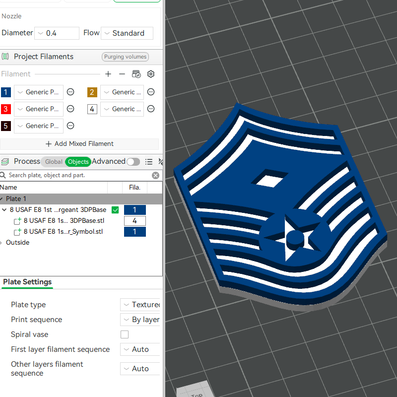 US Air Force USAF E7 Master Sergeant, E8 1st Sergeant, E8 Senior Master Sergeant Rank Insignia Emblem 3D STL Files For 3D Printing For 3D Printer Machines