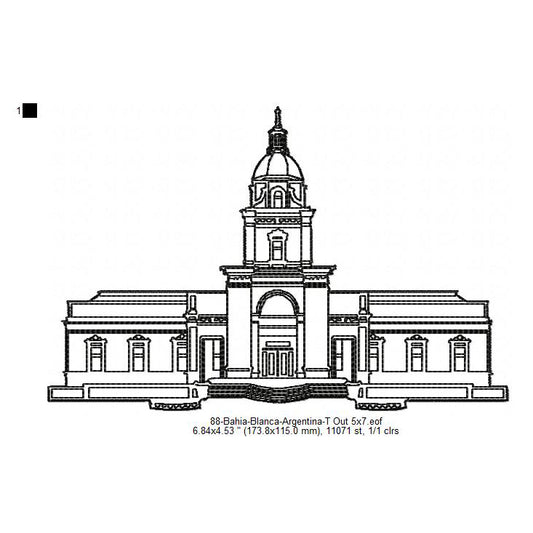 Bahia Blanca Argentina LDS Temple Outline Machine Embroidery Digitized Design Files
