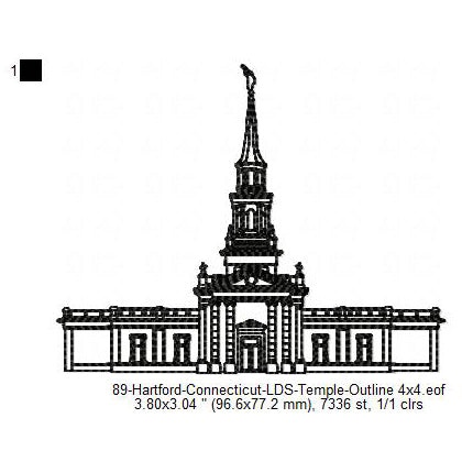 Hartford Connecticut LDS Temple Outline Machine Embroidery Digitized Design Files
