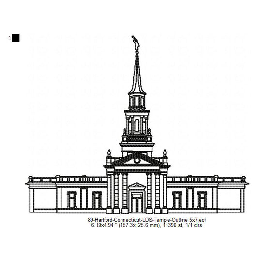 Hartford Connecticut LDS Temple Outline Machine Embroidery Digitized Design Files