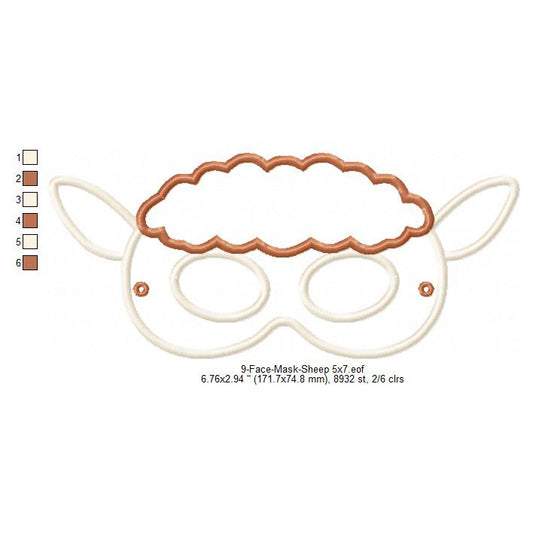 Sheep Face Eye Mask Machine Embroidery Digitized Design Files