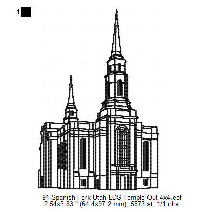 Spanish Fork Utah LDS Temple Outline Machine Embroidery Digitized Design Files
