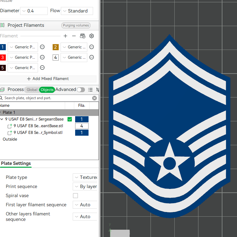 US Air Force USAF E7 Master Sergeant, E8 1st Sergeant, E8 Senior Master Sergeant Rank Insignia Emblem 3D STL Files For 3D Printing For 3D Printer Machines