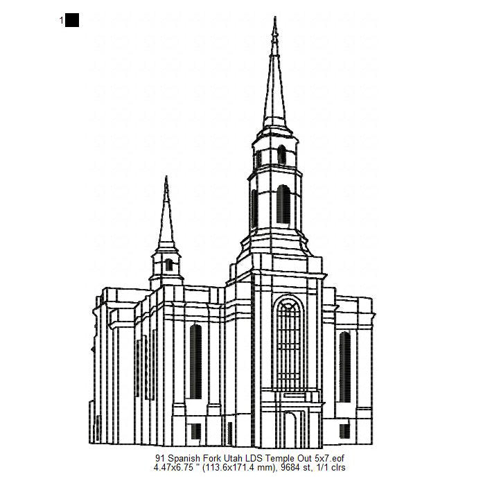 Spanish Fork Utah LDS Temple Outline Machine Embroidery Digitized Design Files