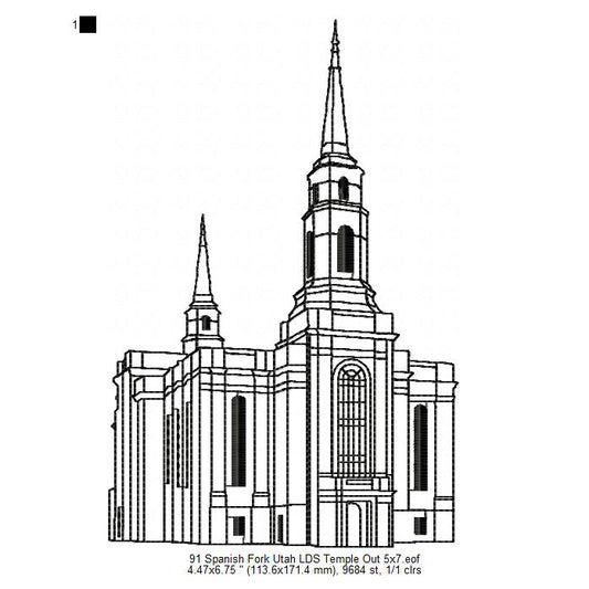 Spanish Fork Utah LDS Temple Outline Machine Embroidery Digitized Design Files