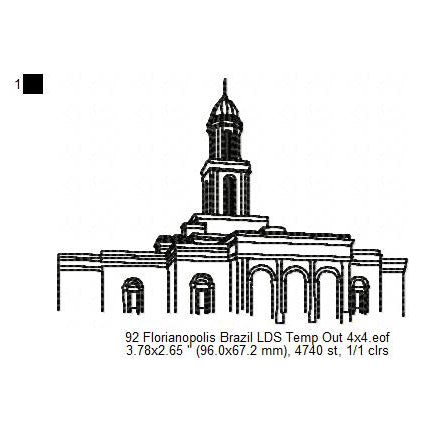 Florianopolis Brazil LDS Temple Outline Machine Embroidery Digitized Design Files