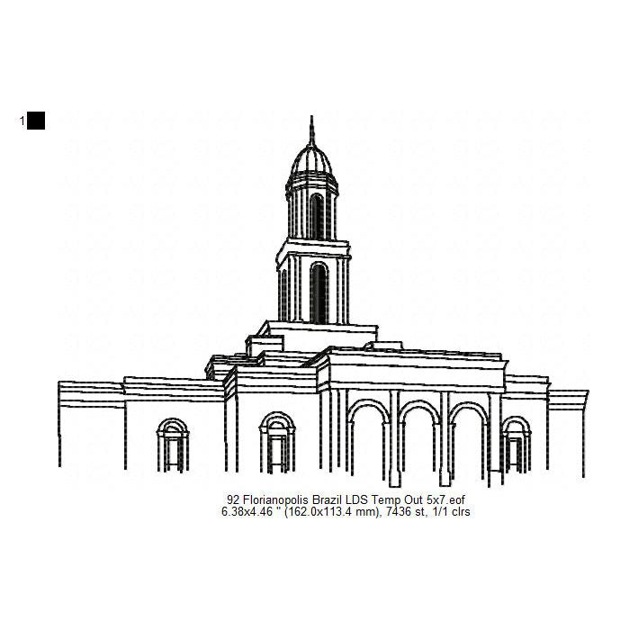 Florianopolis Brazil LDS Temple Outline Machine Embroidery Digitized Design Files