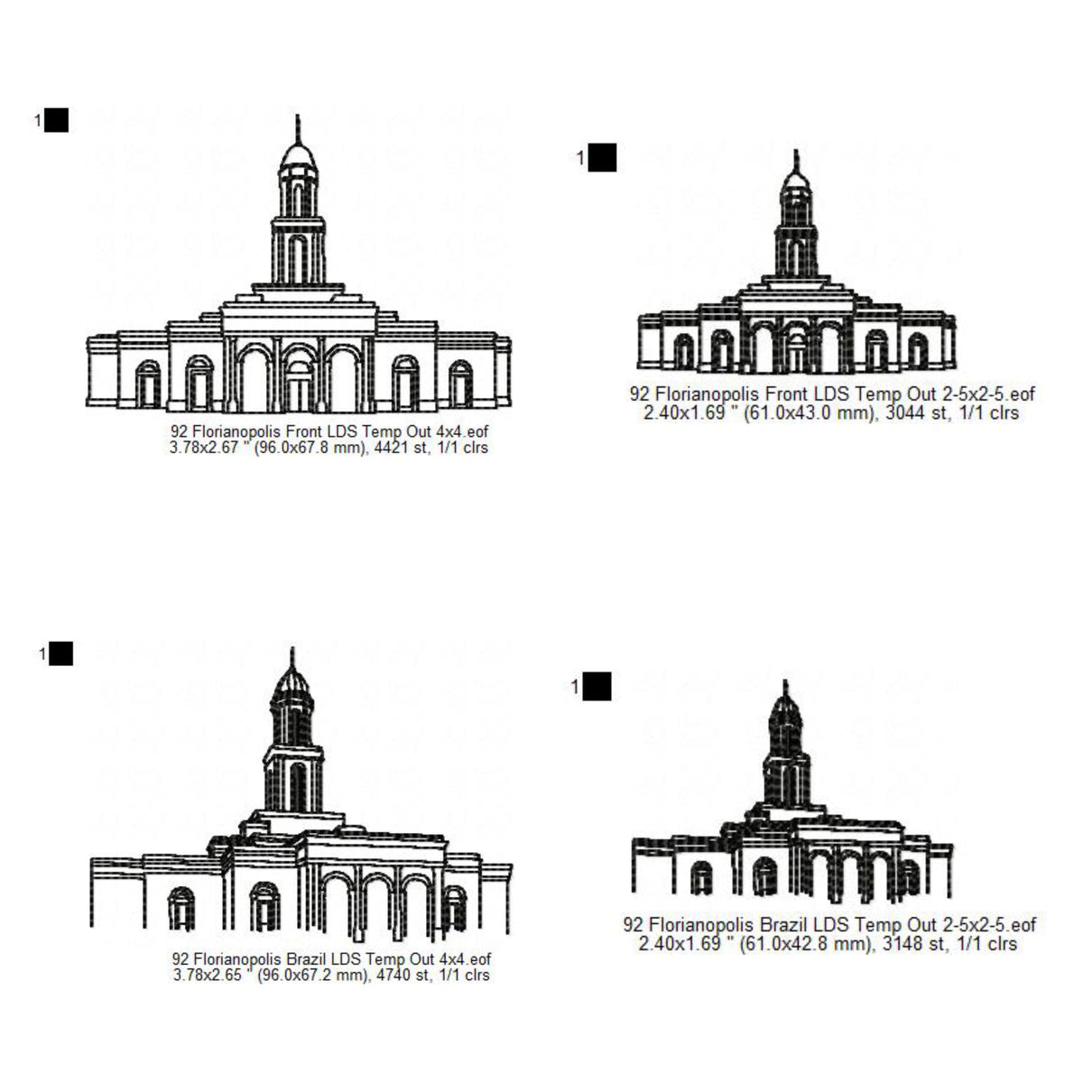 Florianopolis Brazil LDS Temple Outline Machine Embroidery Digitized Design Files