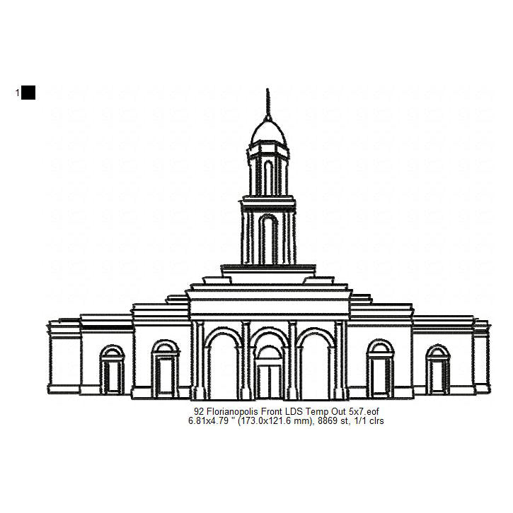 Florianopolis Brazil LDS Temple Outline Machine Embroidery Digitized Design Files