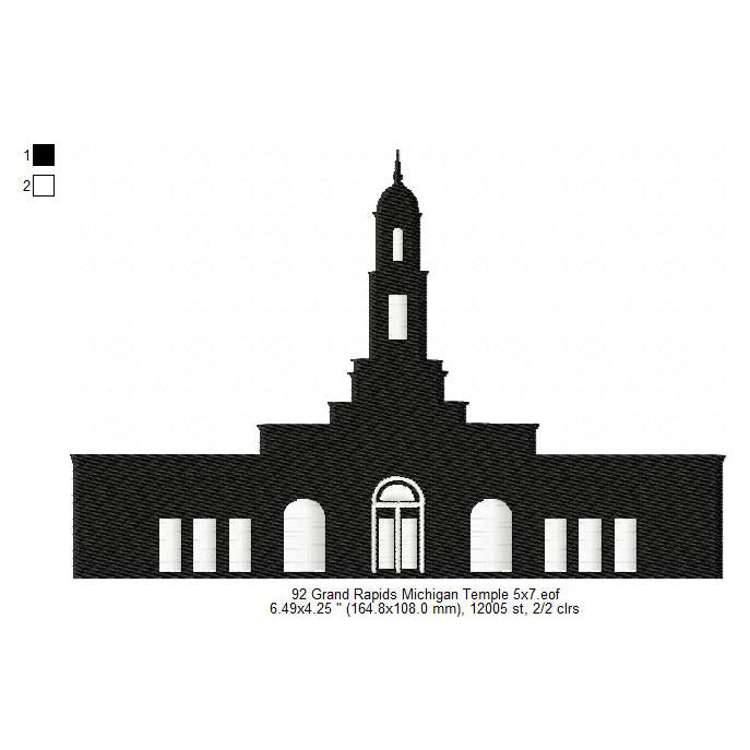 Grand Rapids Michigan Mormon LDS Temple Silhouette Machine Embroidery Digitized Design Files