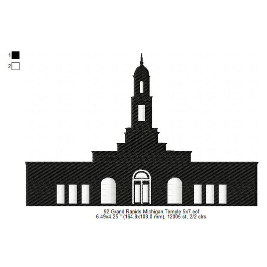 Grand Rapids Michigan Mormon LDS Temple Silhouette Machine Embroidery Digitized Design Files