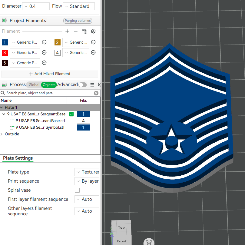 US Air Force USAF E7 Master Sergeant, E8 1st Sergeant, E8 Senior Master Sergeant Rank Insignia Emblem 3D STL Files For 3D Printing For 3D Printer Machines