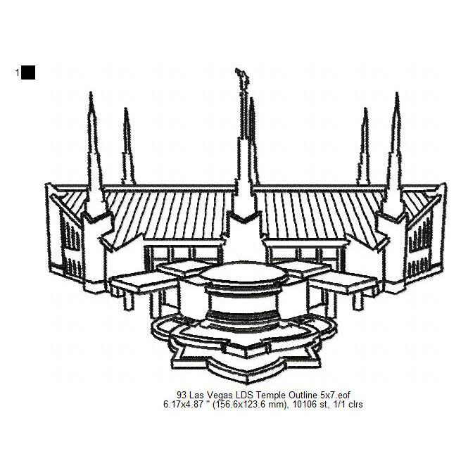 Las Vegas Nevada LDS Temple Outline Machine Embroidery Digitized Design Files