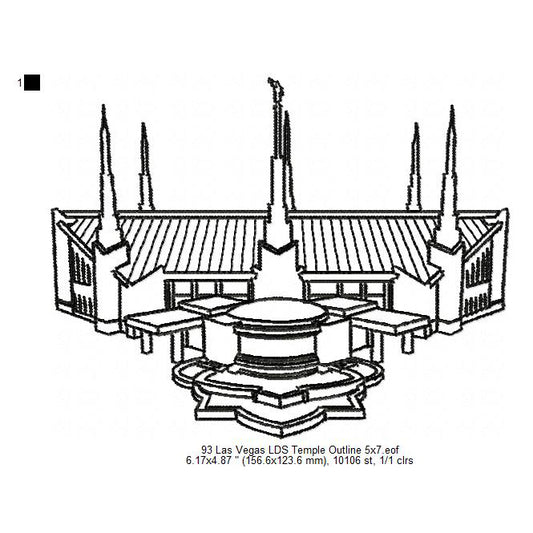 Las Vegas Nevada LDS Temple Outline Machine Embroidery Digitized Design Files