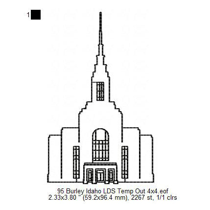 Burley Idaho LDS Temple Outline Machine Embroidery Digitized Design Files
