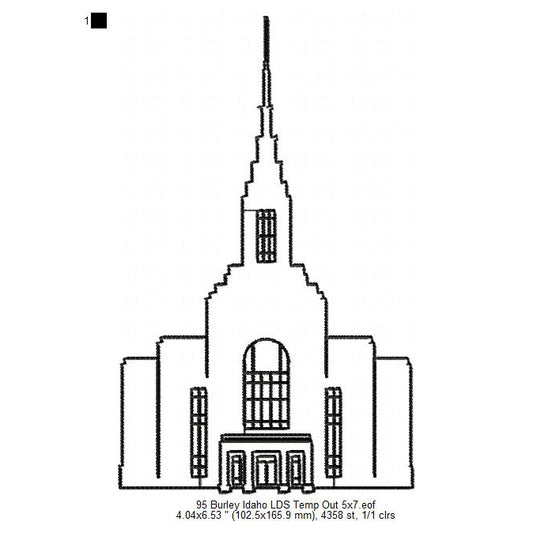 Burley Idaho LDS Temple Outline Machine Embroidery Digitized Design Files