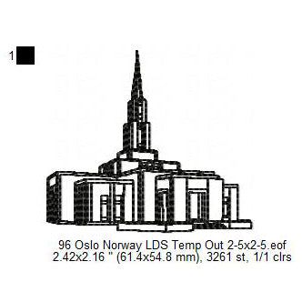 Oslo Norway LDS Temple Outline Machine Embroidery Digitized Design Files