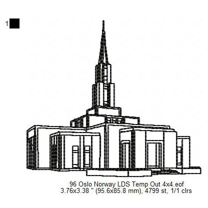 Oslo Norway LDS Temple Outline Machine Embroidery Digitized Design Files