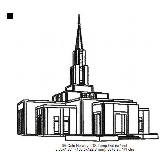 Oslo Norway LDS Temple Outline Machine Embroidery Digitized Design Files