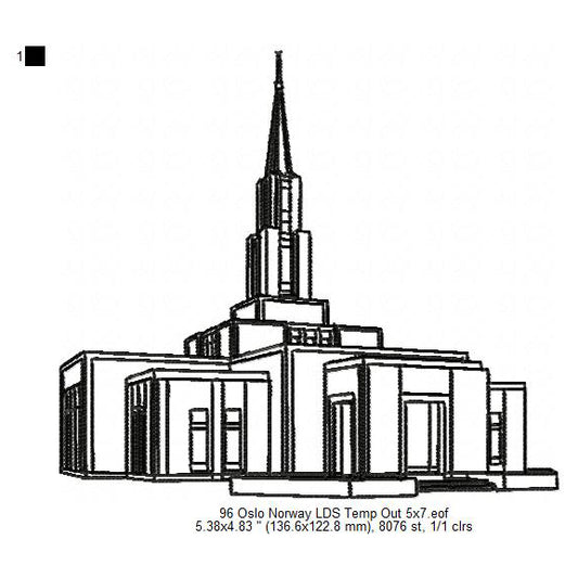 Oslo Norway LDS Temple Outline Machine Embroidery Digitized Design Files