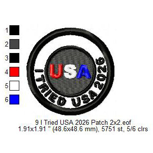 I Tried USA 2026 FIFA Football Soccer World Cup Tourist Traveler 2026 Soccer Experience Merit Adulting Badge Patch Machine Embroidery Digitized Design Files