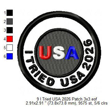 I Tried USA 2026 FIFA Football Soccer World Cup Tourist Traveler 2026 Soccer Experience Merit Adulting Badge Patch Machine Embroidery Digitized Design Files