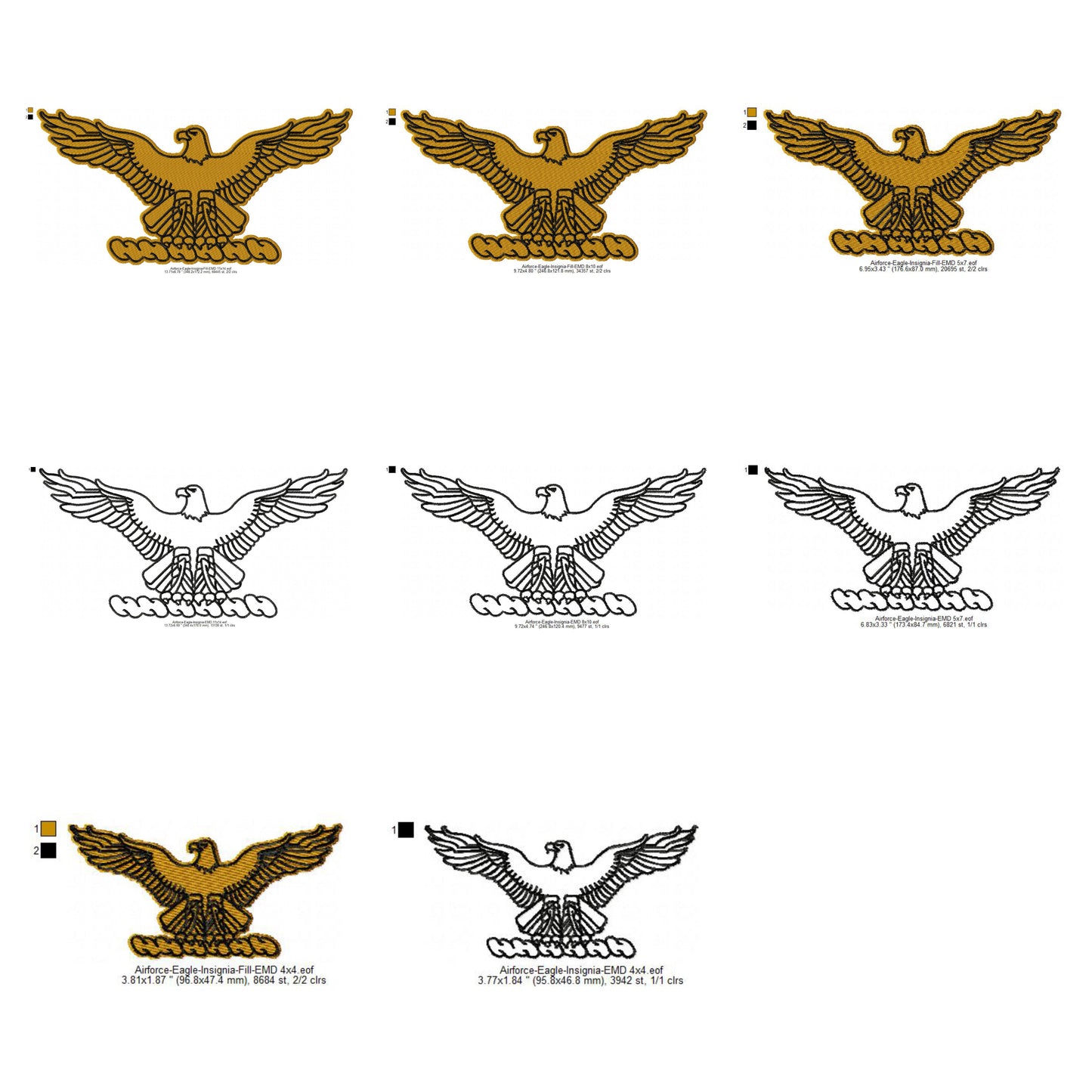 United States Air Force USAF Eagle Insignia Machine Embroidery Digitized Design Files