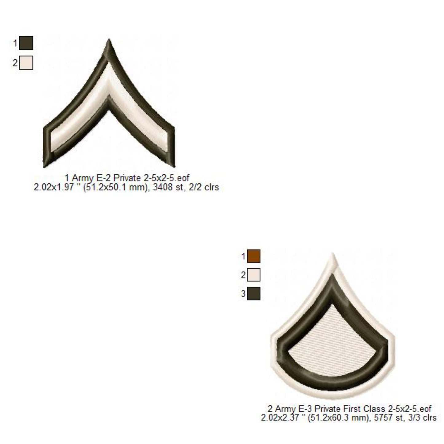 US Army E-2 Private E-3 Private 1st First Class Military  Insignia Symbols Emblems Patches Machine Embroidery Digitized Design Files