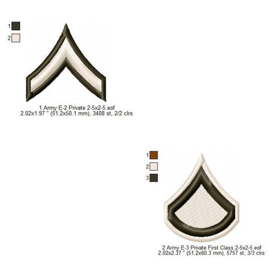 US Army E-2 Private E-3 Private 1st First Class Military  Insignia Symbols Emblems Patches Machine Embroidery Digitized Design Files