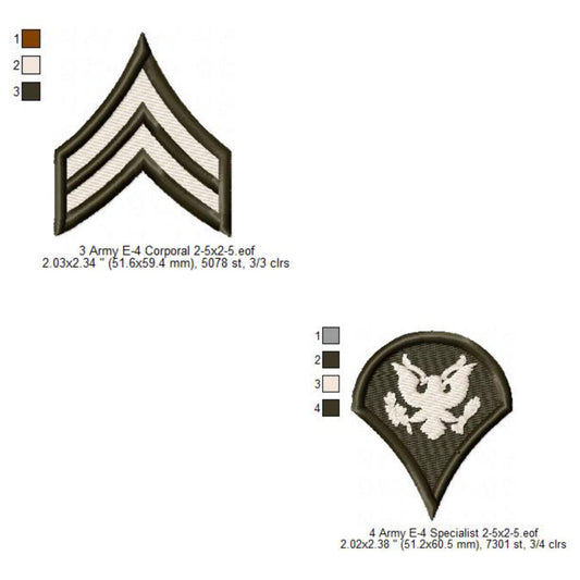 US Army E-4 Corporal E-4 Specialist Insignia Symbols Emblems Patches Machine Embroidery Digitized Design Files