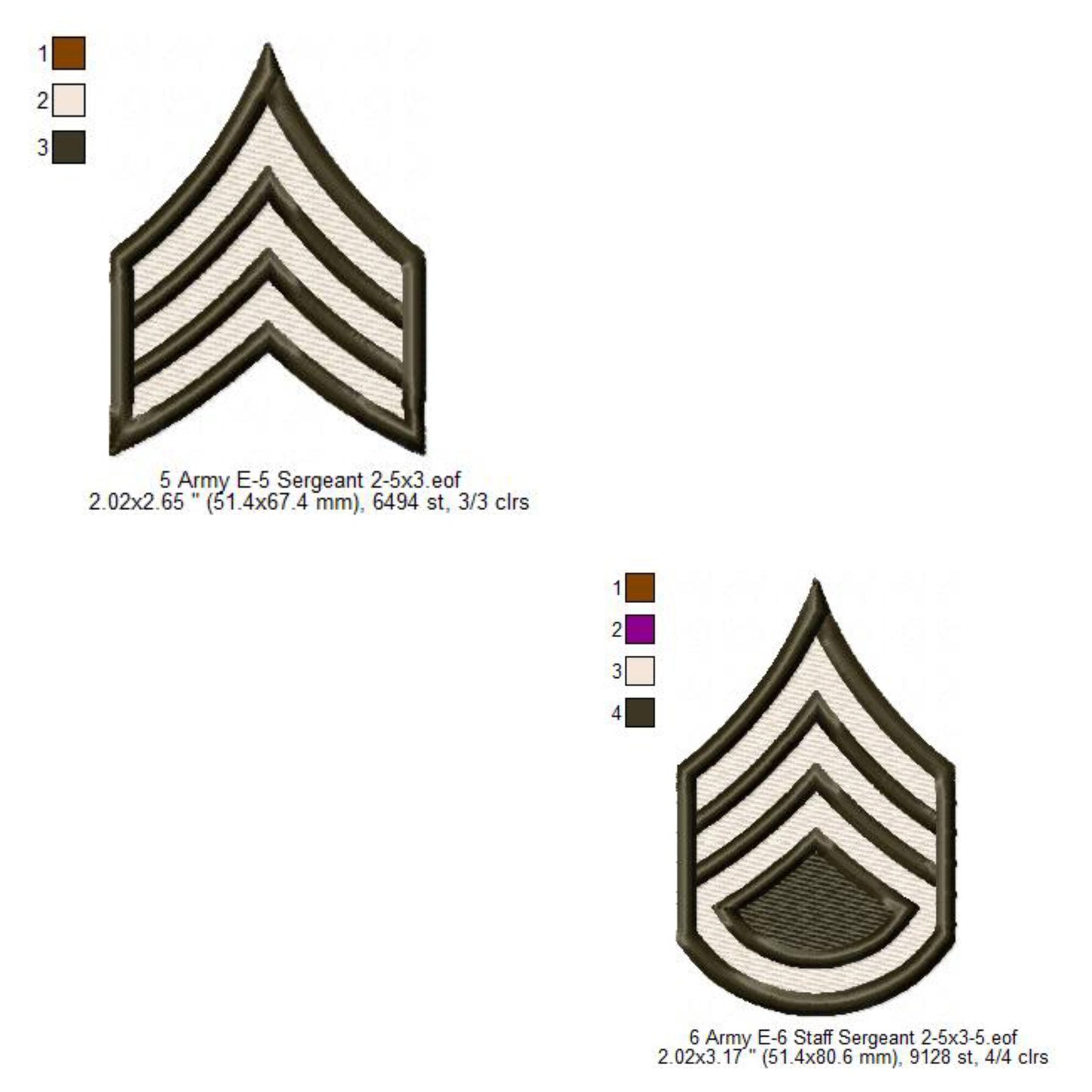 US Army E-5 Sergeant E-6 Staff Sergeant Insignia Symbols Emblems Patches Machine Embroidery Digitized Design Files