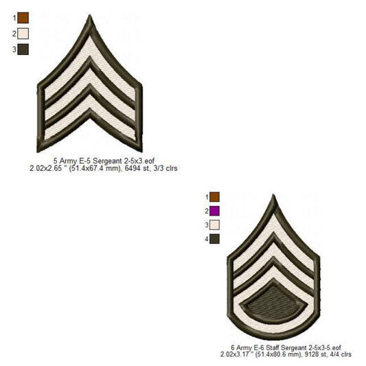 US Army E-5 Sergeant E-6 Staff Sergeant Insignia Symbols Emblems Patches Machine Embroidery Digitized Design Files
