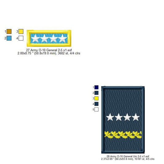 US Army O-10 General Mess Uniform Insignia Symbols Emblems Patches Machine Embroidery Digitized Design Files
