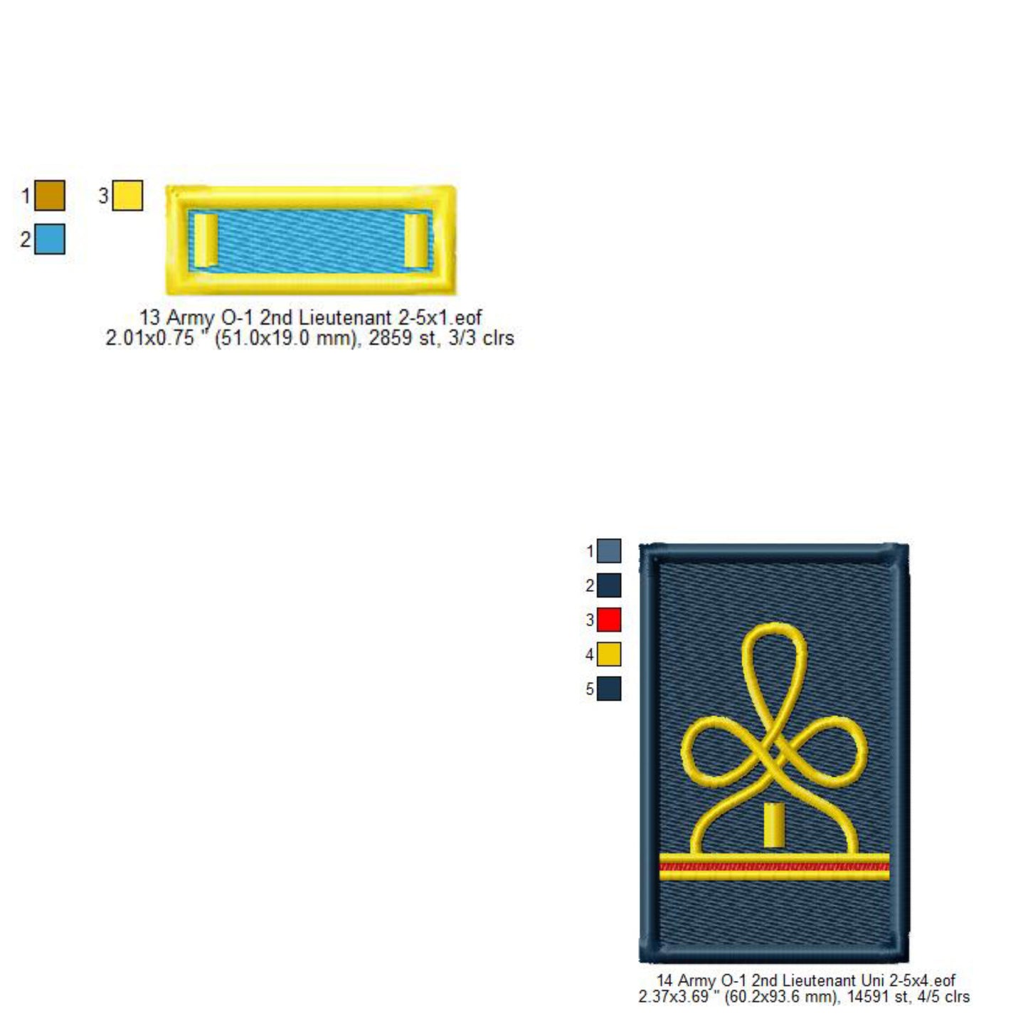US Army O-1 2nd Second Lieutenant Mess Uniform Insignia Symbols Emblems Patches Machine Embroidery Digitized Design Files