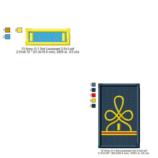 US Army O-1 2nd Second Lieutenant Mess Uniform Insignia Symbols Emblems Patches Machine Embroidery Digitized Design Files