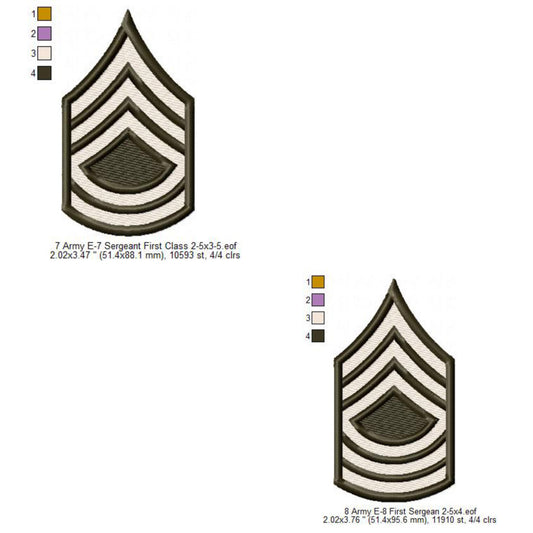 US Army E-7 Sergeant First Class E-8 First Sergeant Insignia Symbols Emblems Patches Machine Embroidery Digitized Design Files