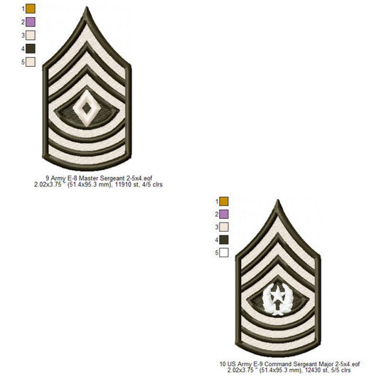 US Army E-8 Master Sergeant E-9 Command Sergeant Major Insignia Symbols Emblems Patches Machine Embroidery Digitized Design Files