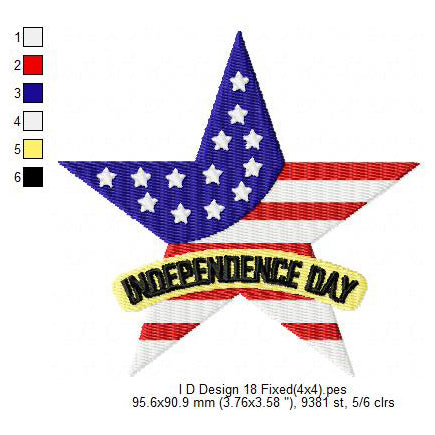 USA Independence Day Happy 4th of July Machine Embroidery Digitized Design Files | Dst | Pes | Hus | VP3
