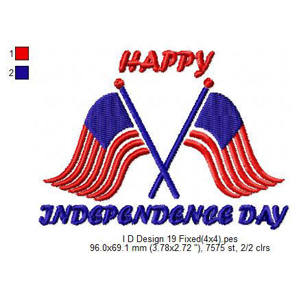 USA Independence Day Happy 4th of July Machine Embroidery Digitized Design Files | Dst | Pes | Hus | VP3