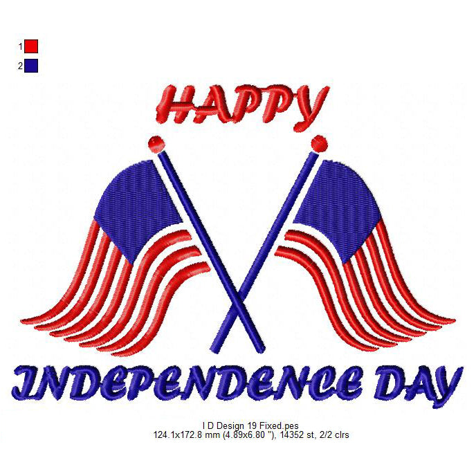 USA Independence Day Happy 4th of July Machine Embroidery Digitized Design Files | Dst | Pes | Hus | VP3