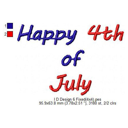 USA Independence Day Happy 4th of July Machine Embroidery Digitized Design Files | Dst | Pes | Hus | VP3