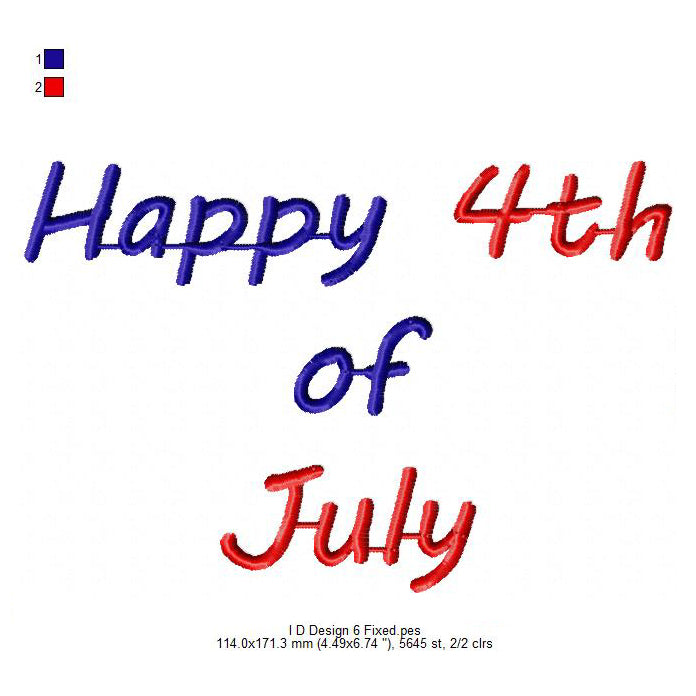 USA Independence Day Happy 4th of July Machine Embroidery Digitized Design Files | Dst | Pes | Hus | VP3